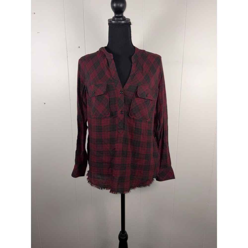 rails redding crimson coal small Blouse Raw Hem Half Button Tunic Shirt Women's